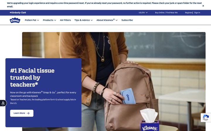 Screenshot of kleenex.com