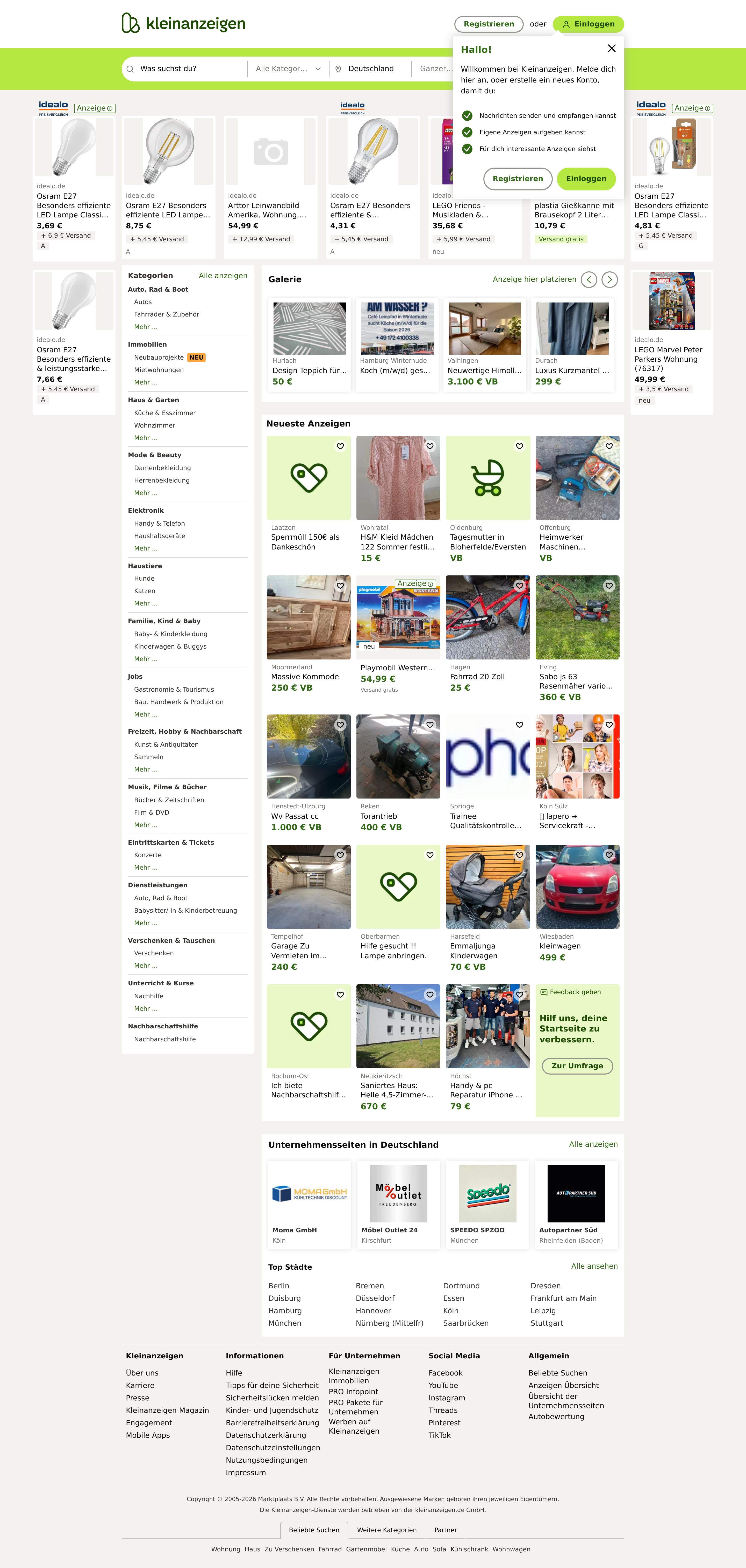 Screenshot of kleinanzeigen.de