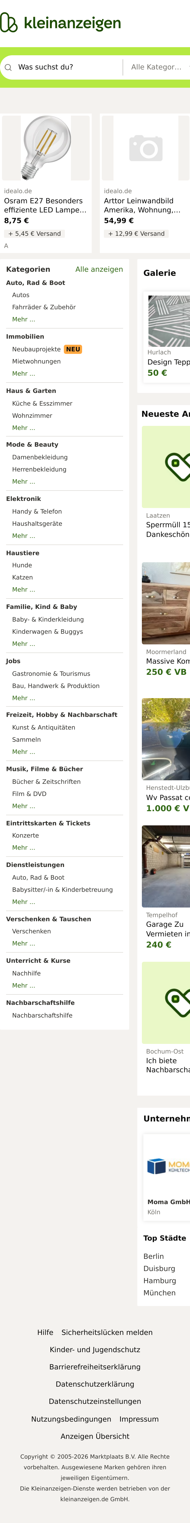 Mobile screenshot of kleinanzeigen.de