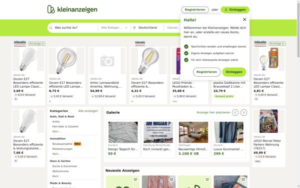 Screenshot of kleinanzeigen.de