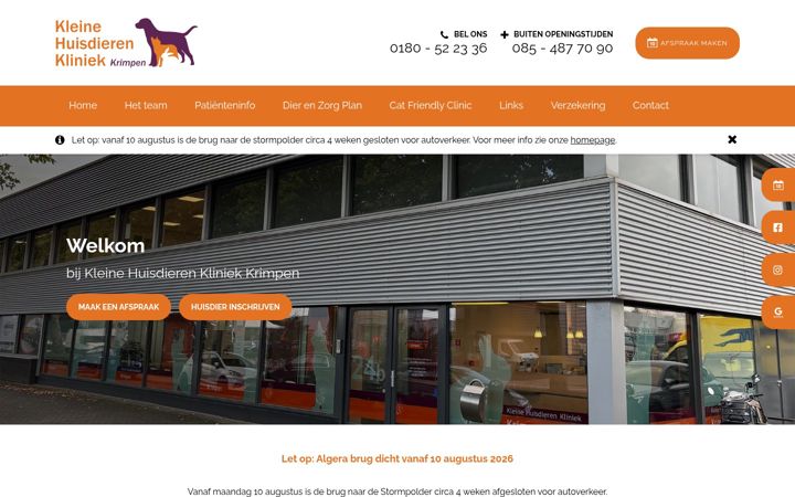 Screenshot of kleinehuisdierenkliniek.nl