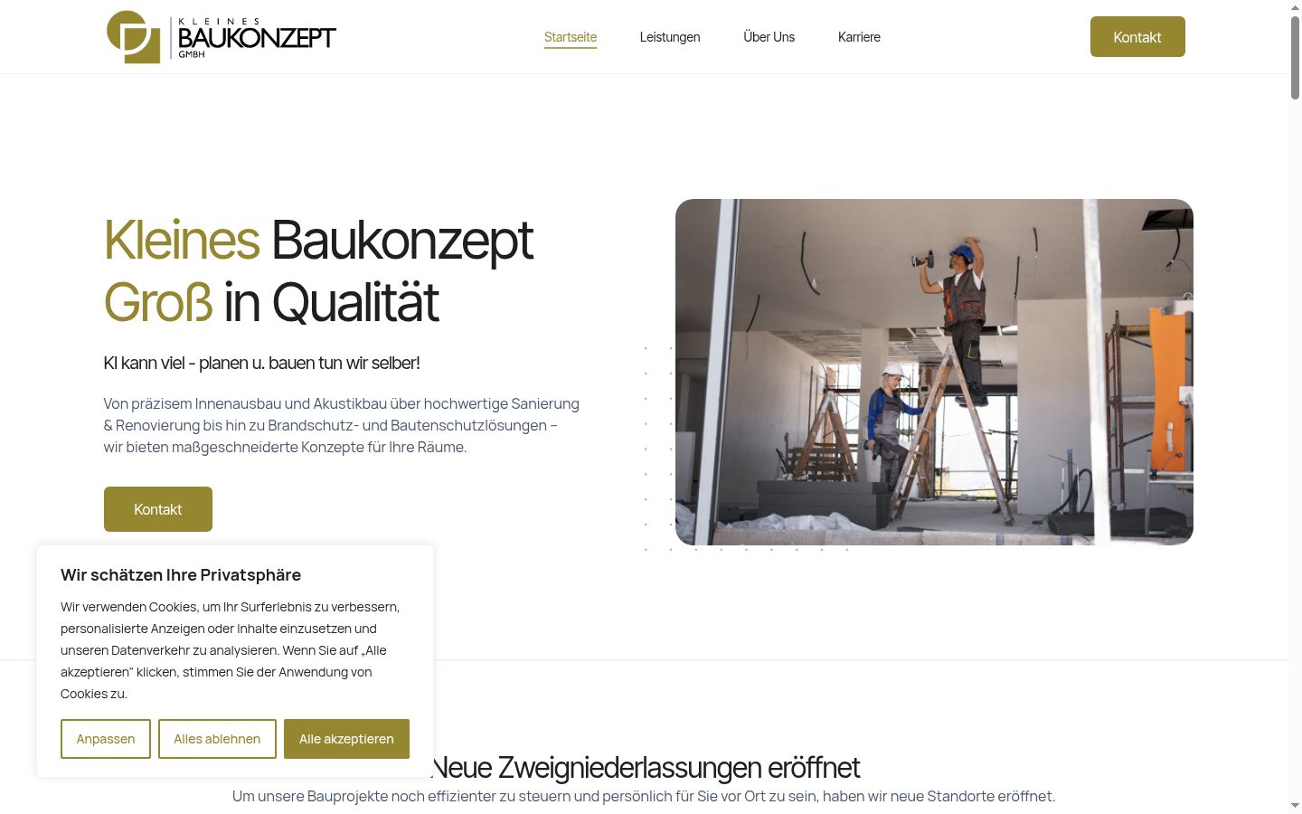 Screenshot des Einwilligungsbanners vor jeglicher Interaktion