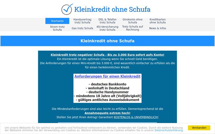 Screenshot of kleinkredit-ohne-schufaauskunft.com