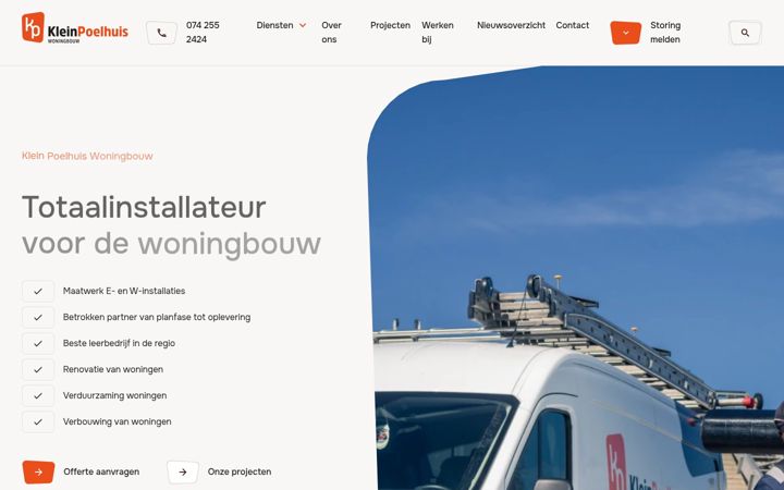 Skärmbild av kleinpoelhuiswoningbouw.nl