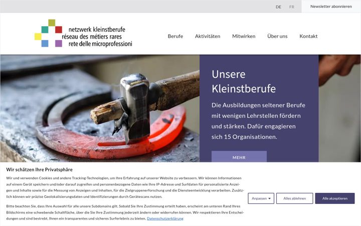 Screenshot of kleinstberufe.ch