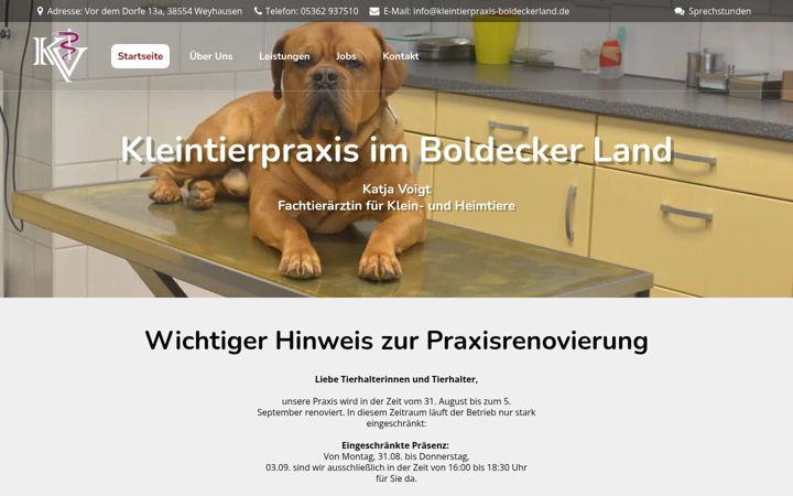 Screenshot of kleintierpraxis-boldeckerland.de