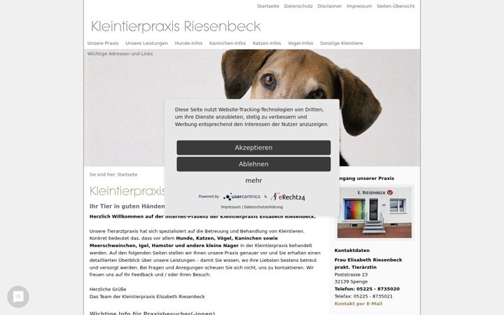 Screenshot of kleintierpraxis-riesenbeck.de