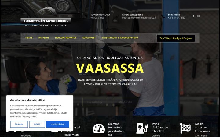 Screenshot of klemettilanautohuolto.fi