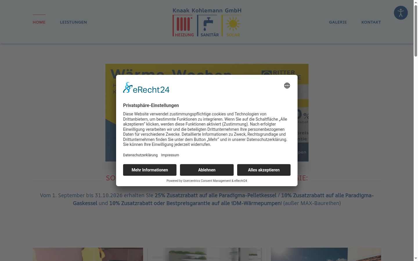 Screenshot des Einwilligungsbanners vor jeglicher Interaktion