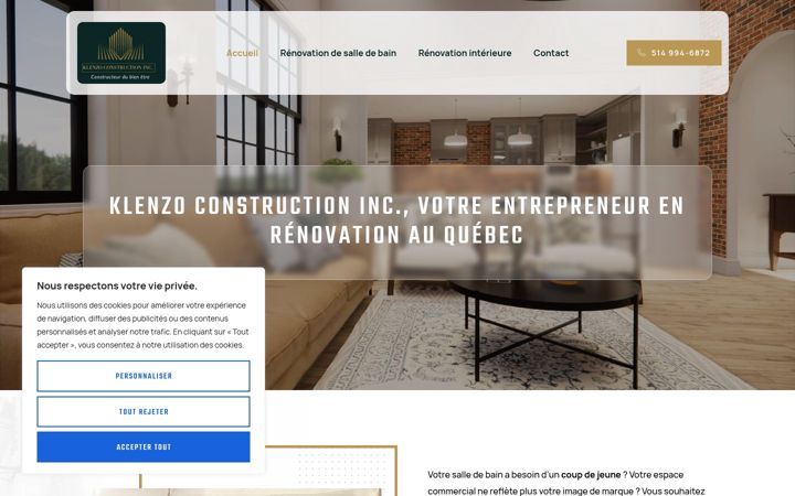 Screenshot of klenzoconstruction.ca