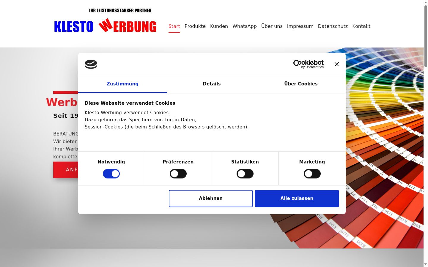 Screenshot del banner di consenso mostrato prima di qualsiasi interazione
