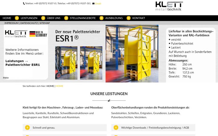 Screenshot of klett-metalltechnik.de