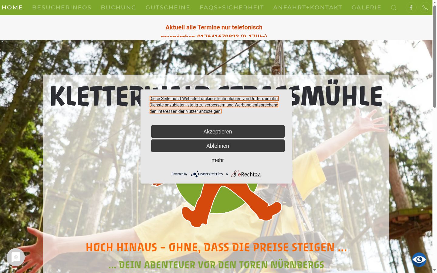 Screenshot des Einwilligungsbanners vor jeglicher Interaktion
