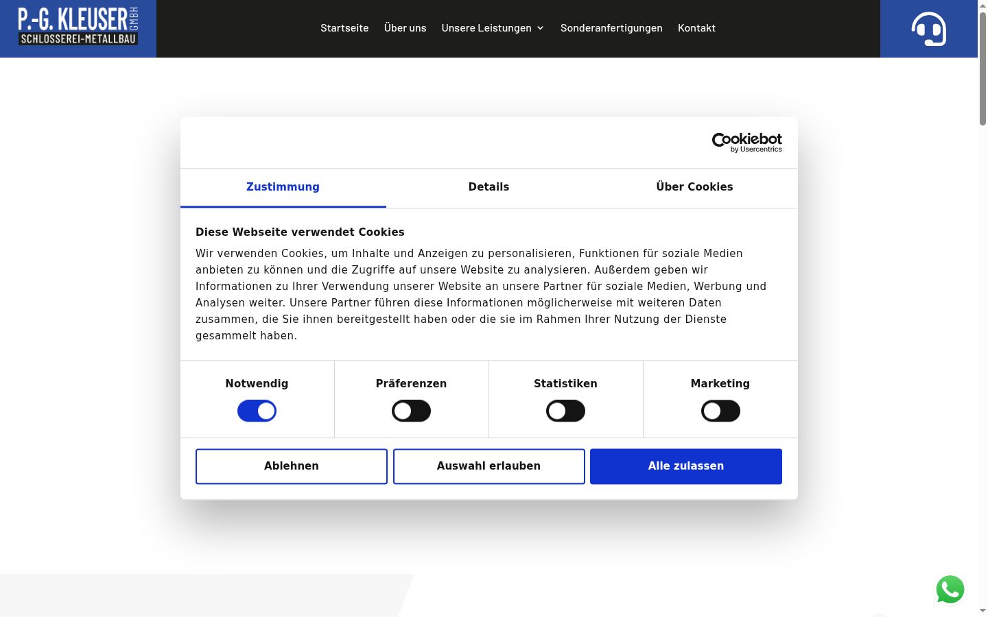 Screenshot van de toestemmingsbanner zoals getoond vóór enige interactie