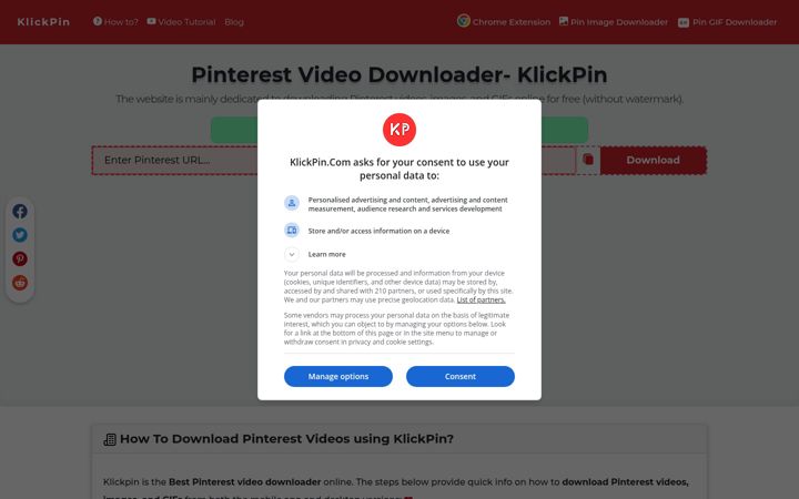 Ekraanipilt saidist klickpin.com