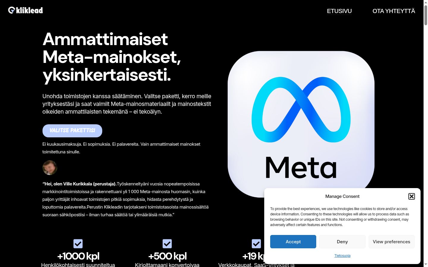 Screenshot tal-banner tal-kunsens muri qabel kwalunkwe interazzjoni