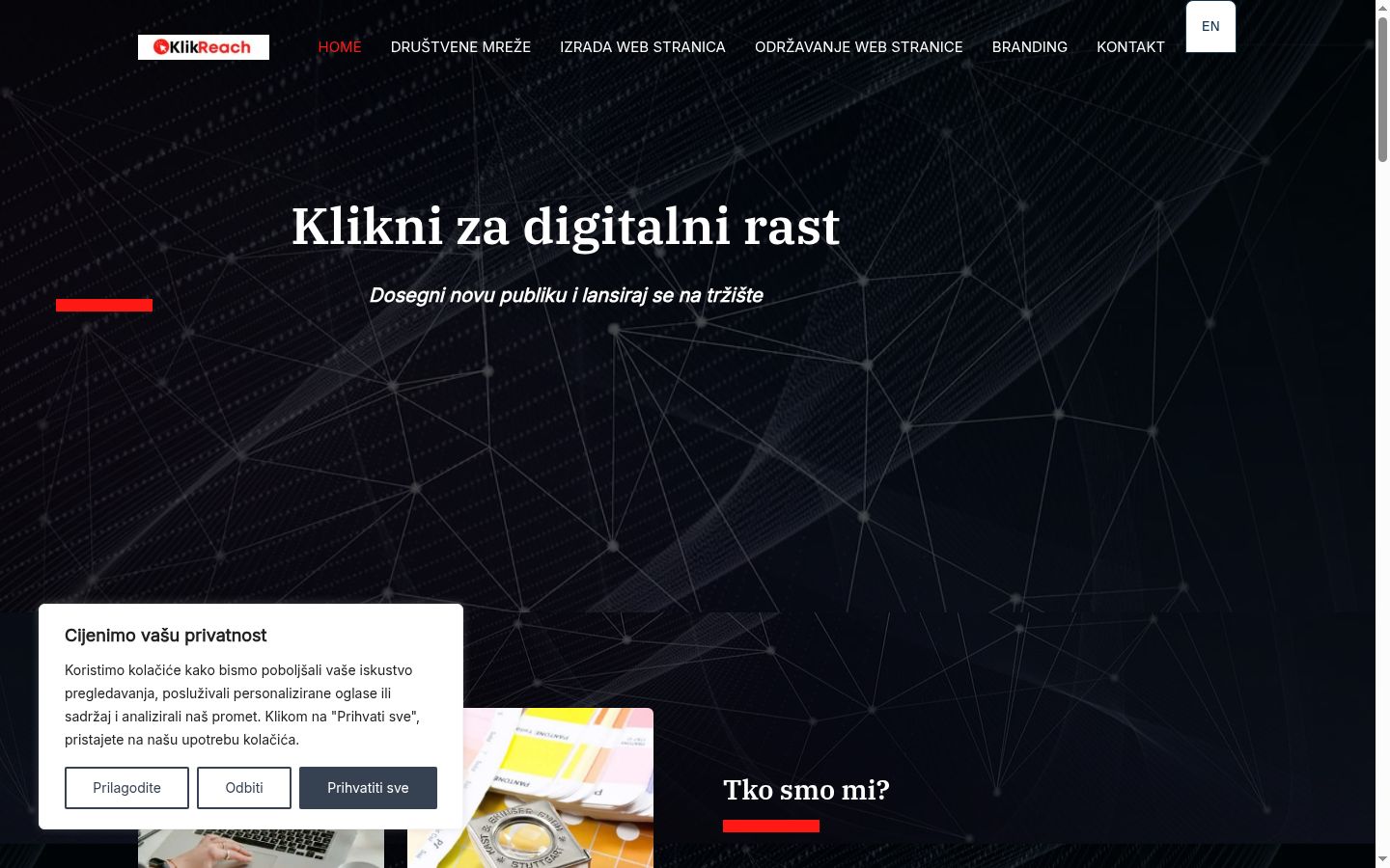 Snimka zaslona bannera za privolu prikazanog prije bilo kakve interakcije