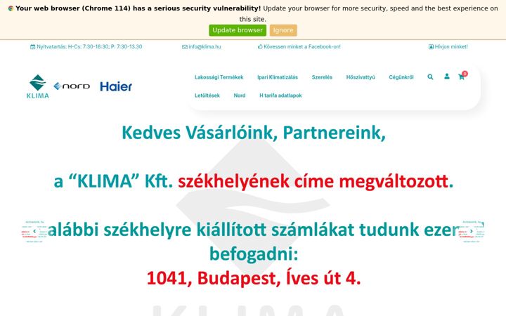 Screenshot di klima.hu