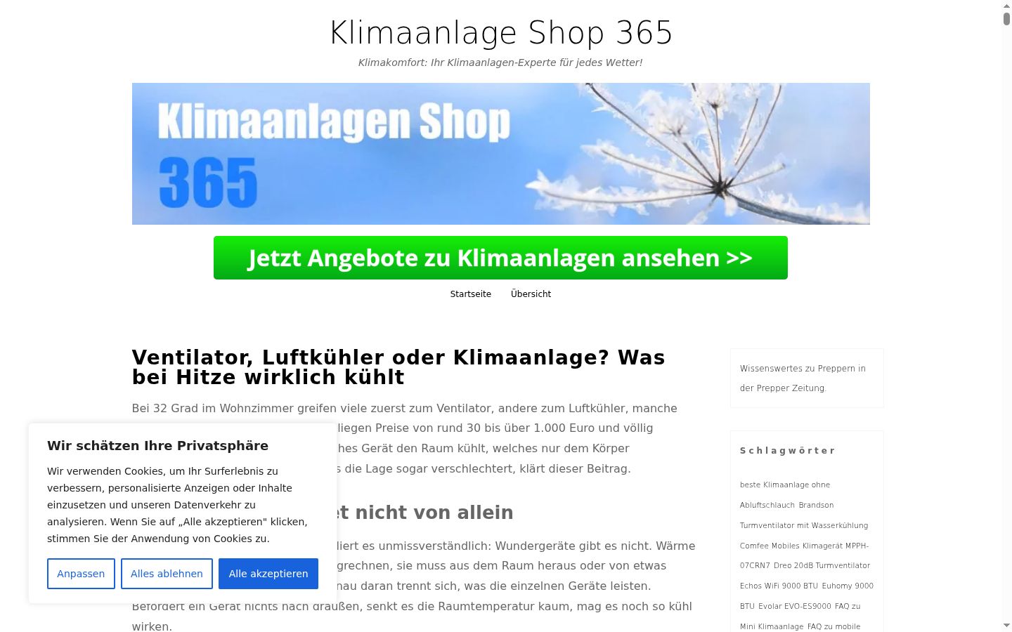Screenshot des Einwilligungsbanners vor jeglicher Interaktion