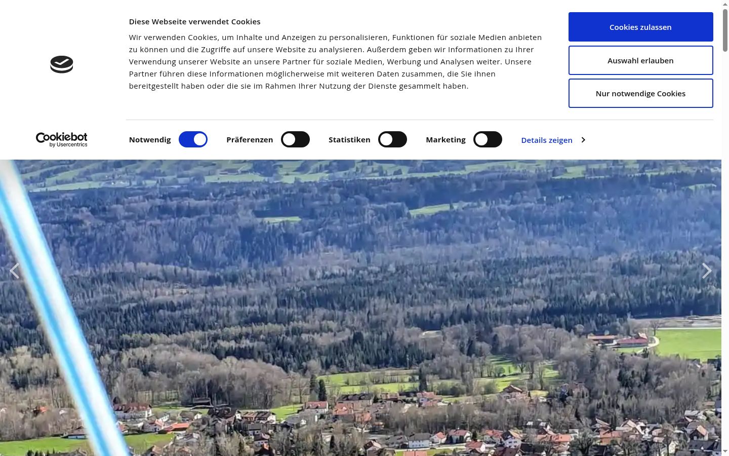 Screenshot des Einwilligungsbanners vor jeglicher Interaktion