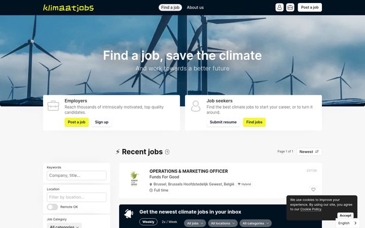 Screenshot of klimaatjobs.be
