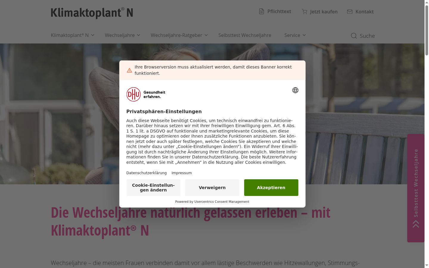 Képernyőkép a bármilyen interakció előtt megjelenő hozzájárulási bannerről