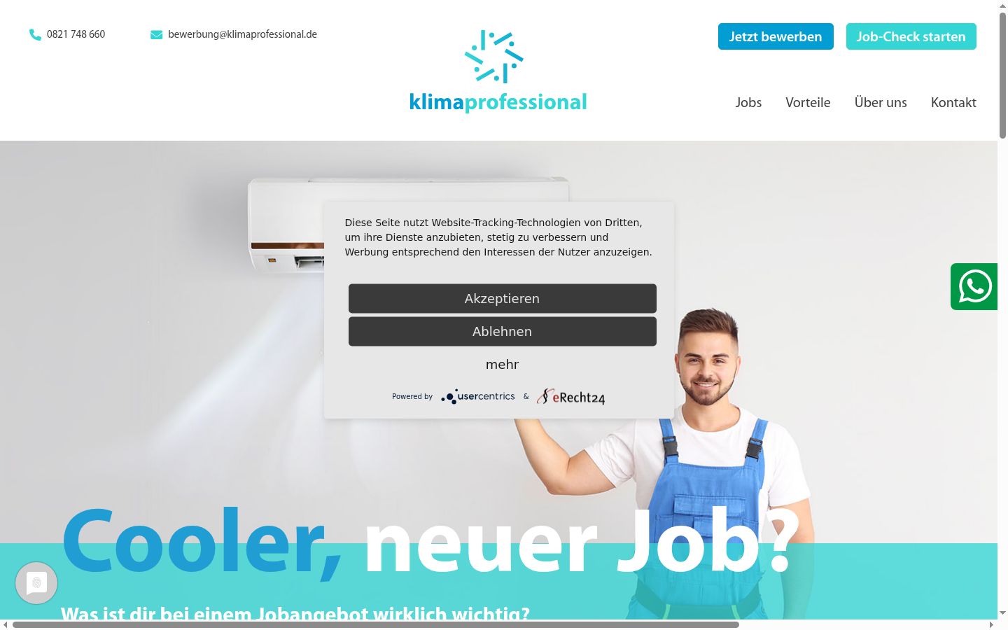 Screenshot des Einwilligungsbanners vor jeglicher Interaktion