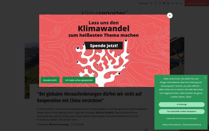 Snímek obrazovky klimareporter.de