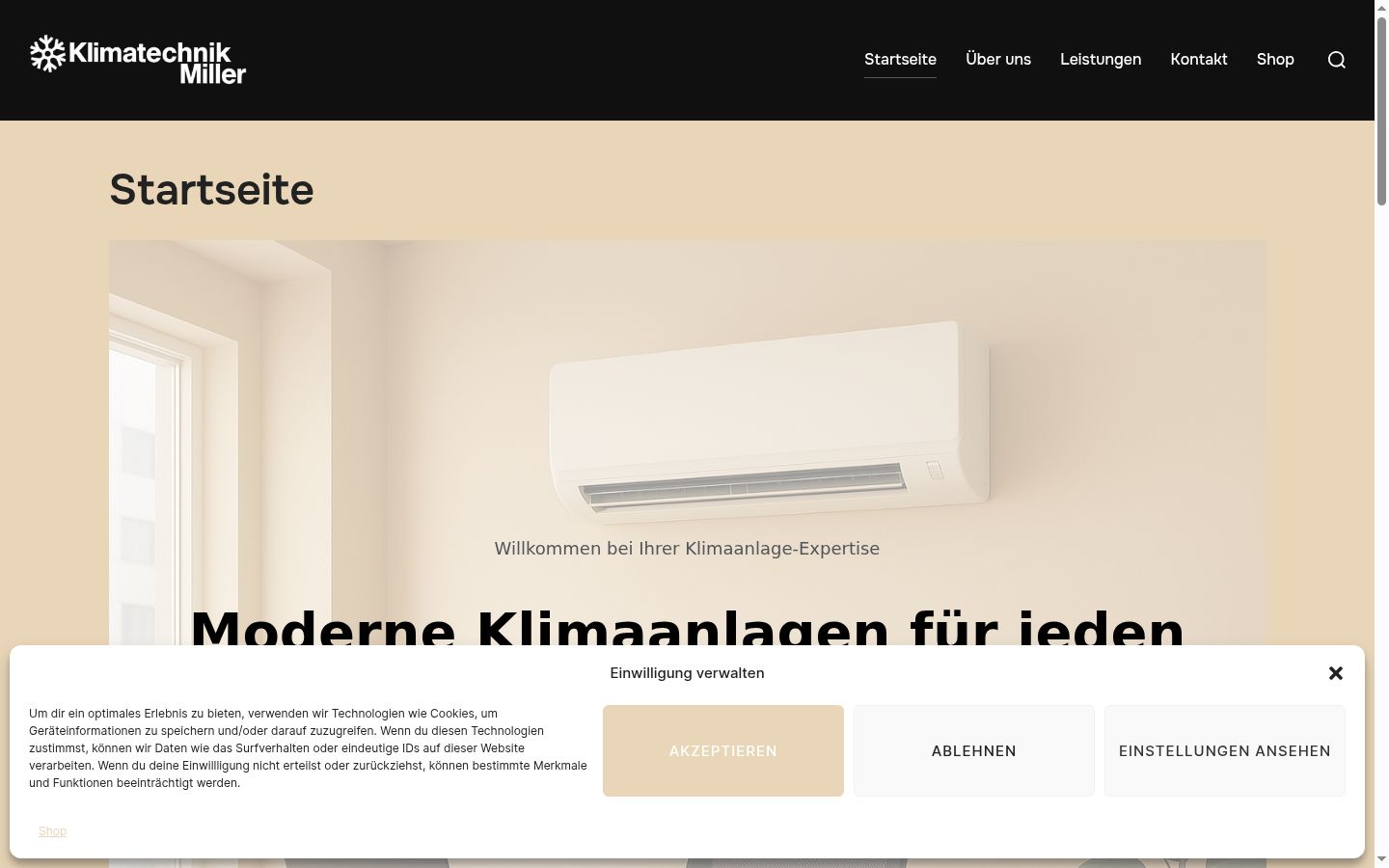 Screenshot des Einwilligungsbanners vor jeglicher Interaktion