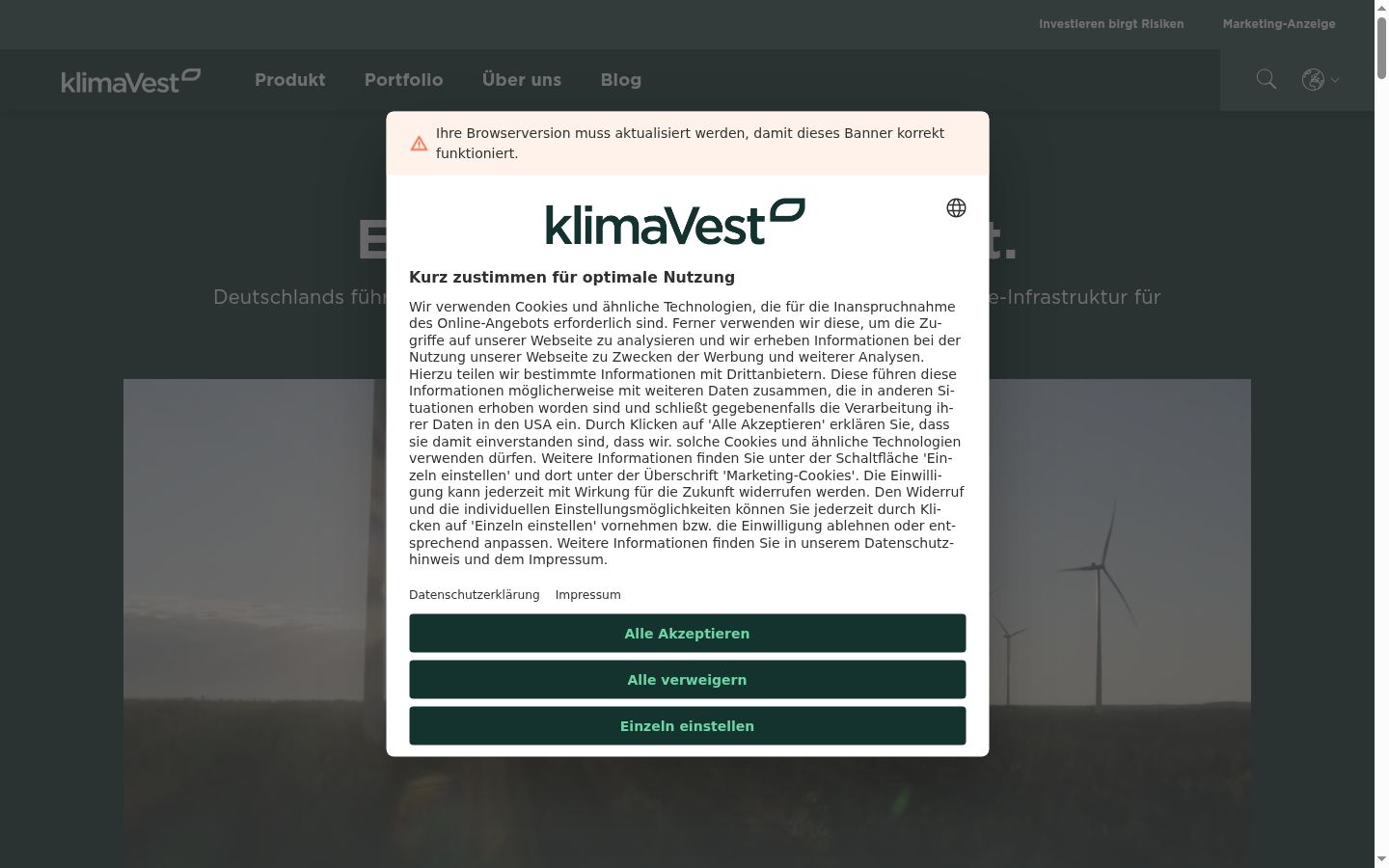Screenshot tal-banner tal-kunsens muri qabel kwalunkwe interazzjoni