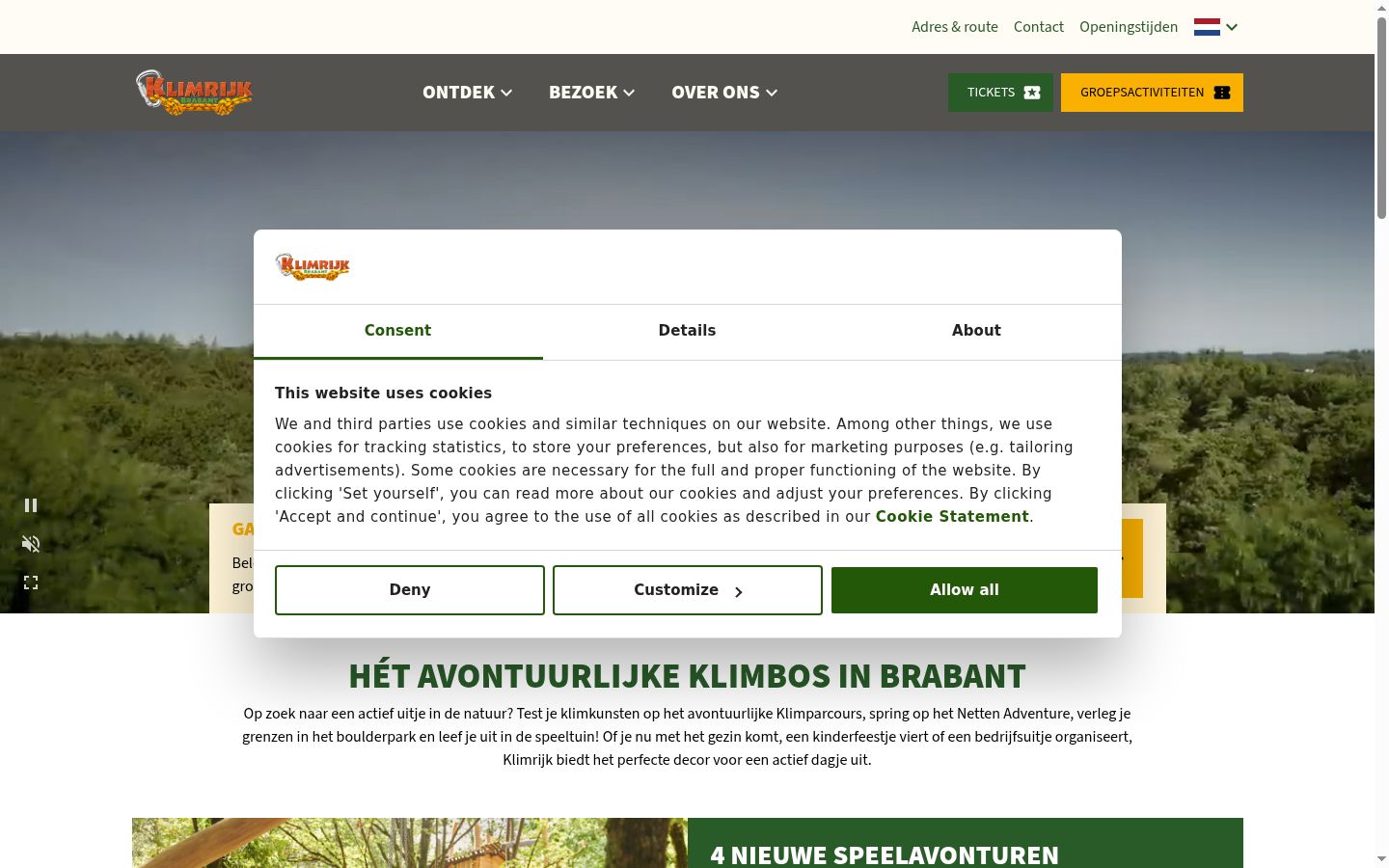 Skærmbillede af samtykkebanneret, som det blev vist før nogen interaktion