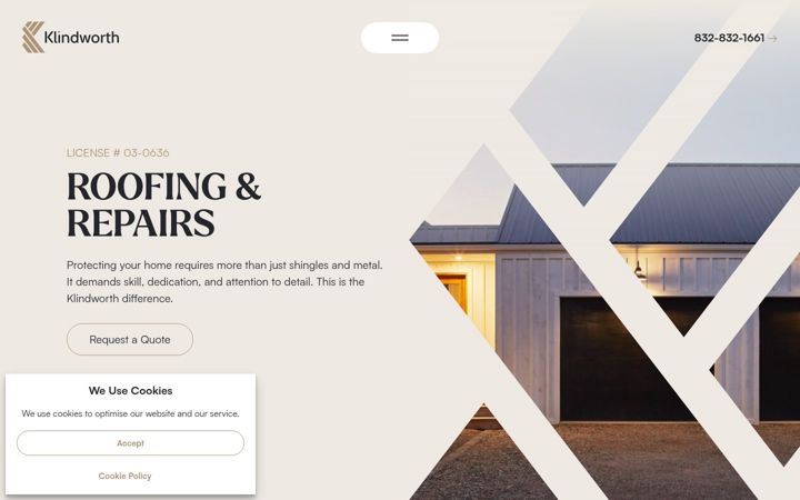 Screenshot of klindworthroofing.com