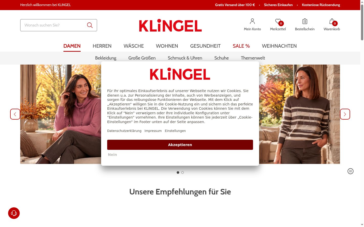 Snimka zaslona bannera za privolu prikazanog prije bilo kakve interakcije