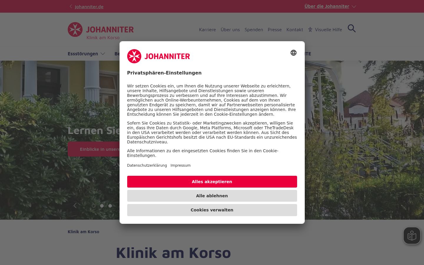 Skærmbillede af samtykkebanneret, som det blev vist før nogen interaktion