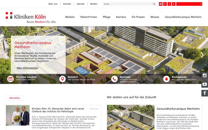 Screenshot of kliniken-koeln.de