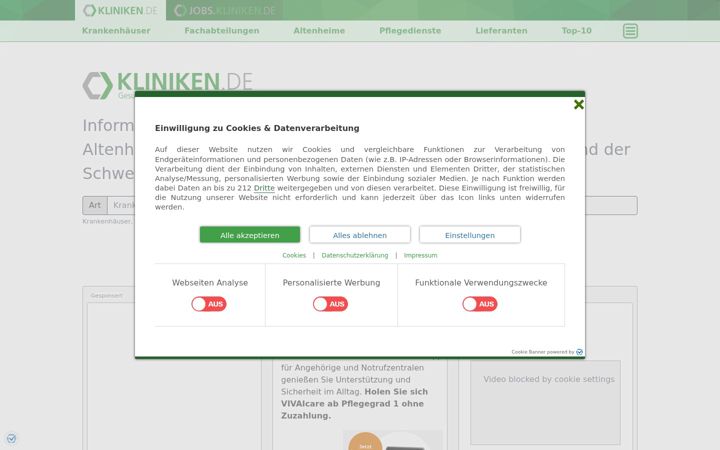 Screenshot di kliniken.de