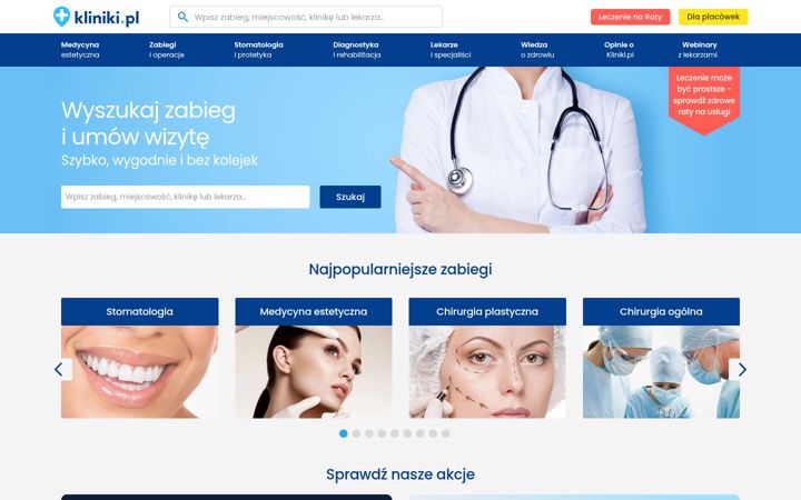 Captură de ecran a kliniki.pl