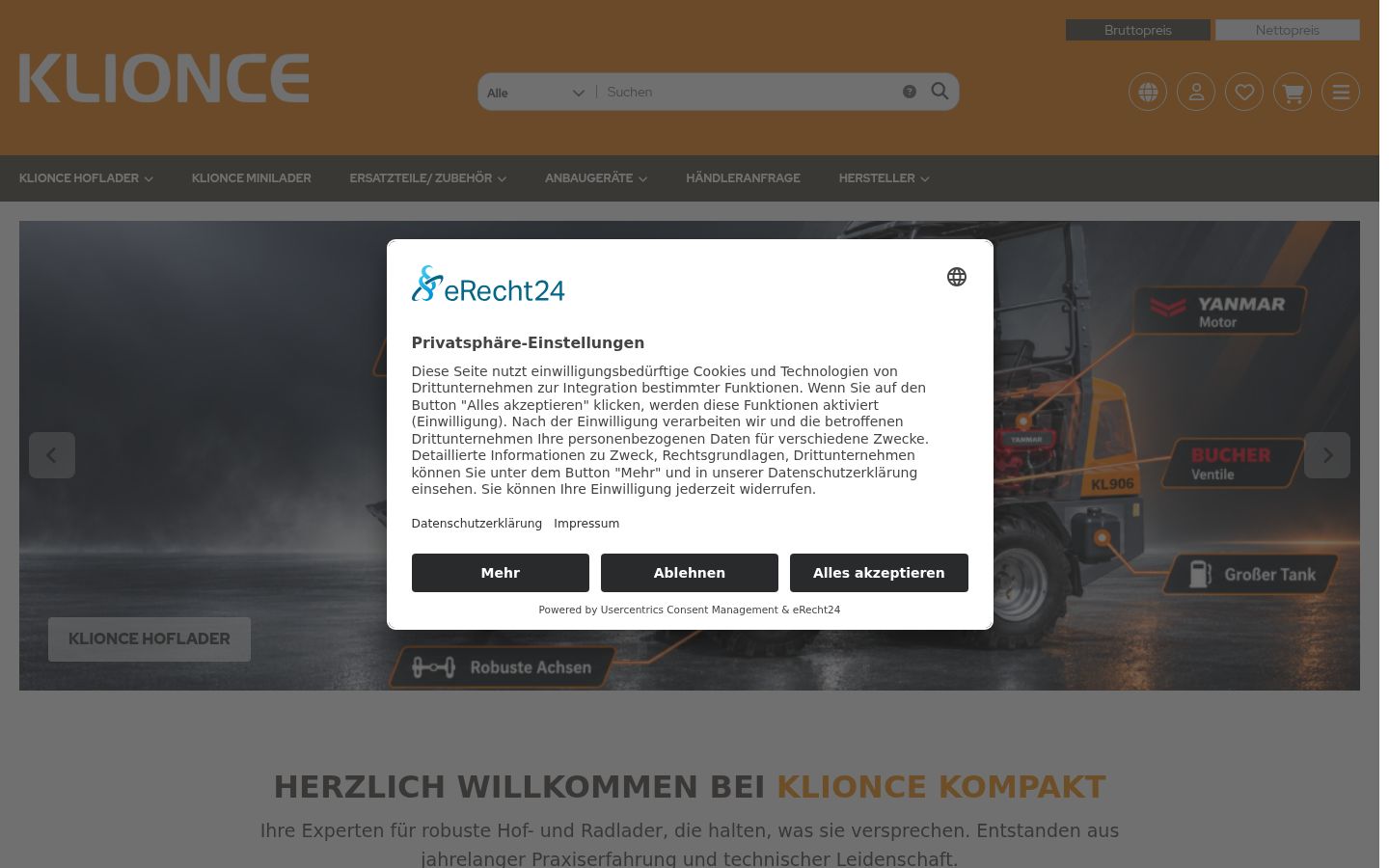 Screenshot des Einwilligungsbanners vor jeglicher Interaktion