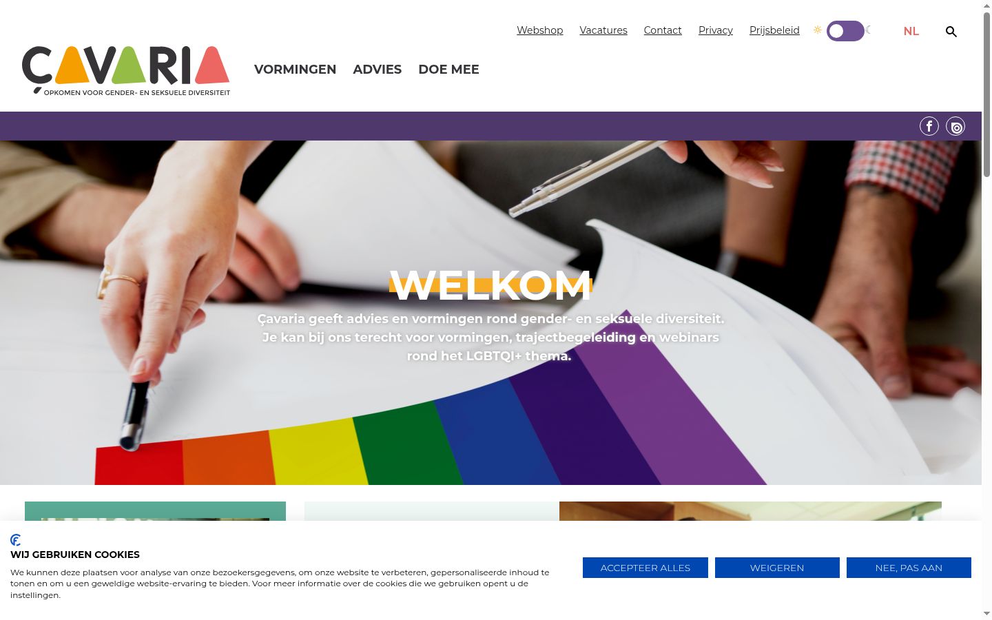Screenshot van de toestemmingsbanner zoals getoond vóór enige interactie