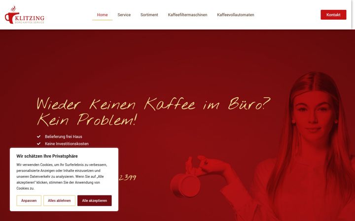 Screenshot of klitzing-kaffee.de