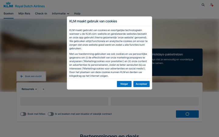 Screenshot of klm.nl