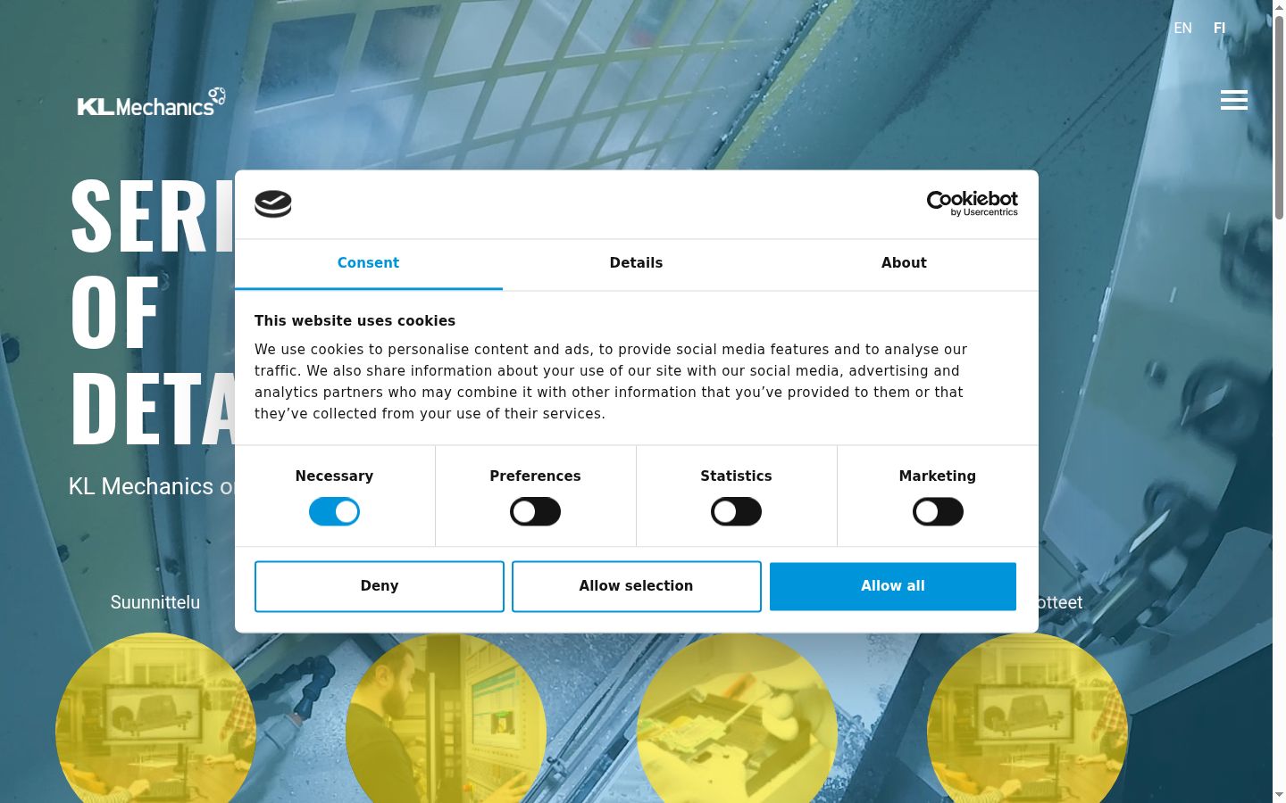 Screenshot del banner di consenso mostrato prima di qualsiasi interazione