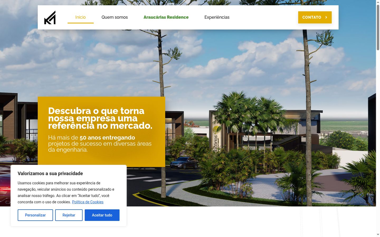 Captura de ecrã do banner de consentimento apresentado antes de qualquer interação