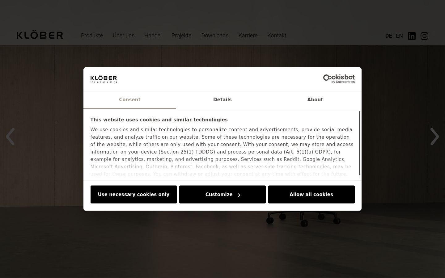 Screenshot tal-banner tal-kunsens muri qabel kwalunkwe interazzjoni
