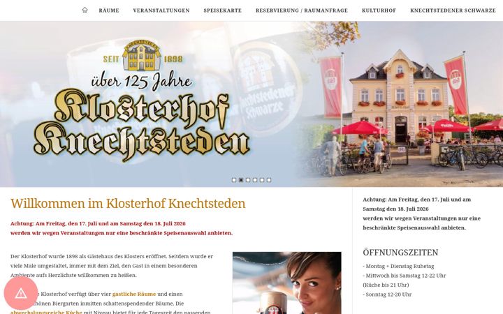 Skjermbilde av klosterhof-knechtsteden.de
