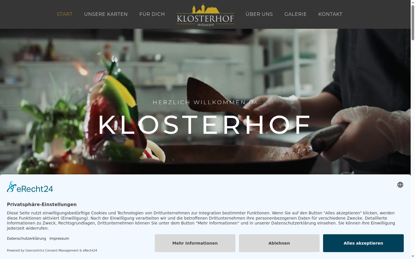 Screenshot des Einwilligungsbanners vor jeglicher Interaktion