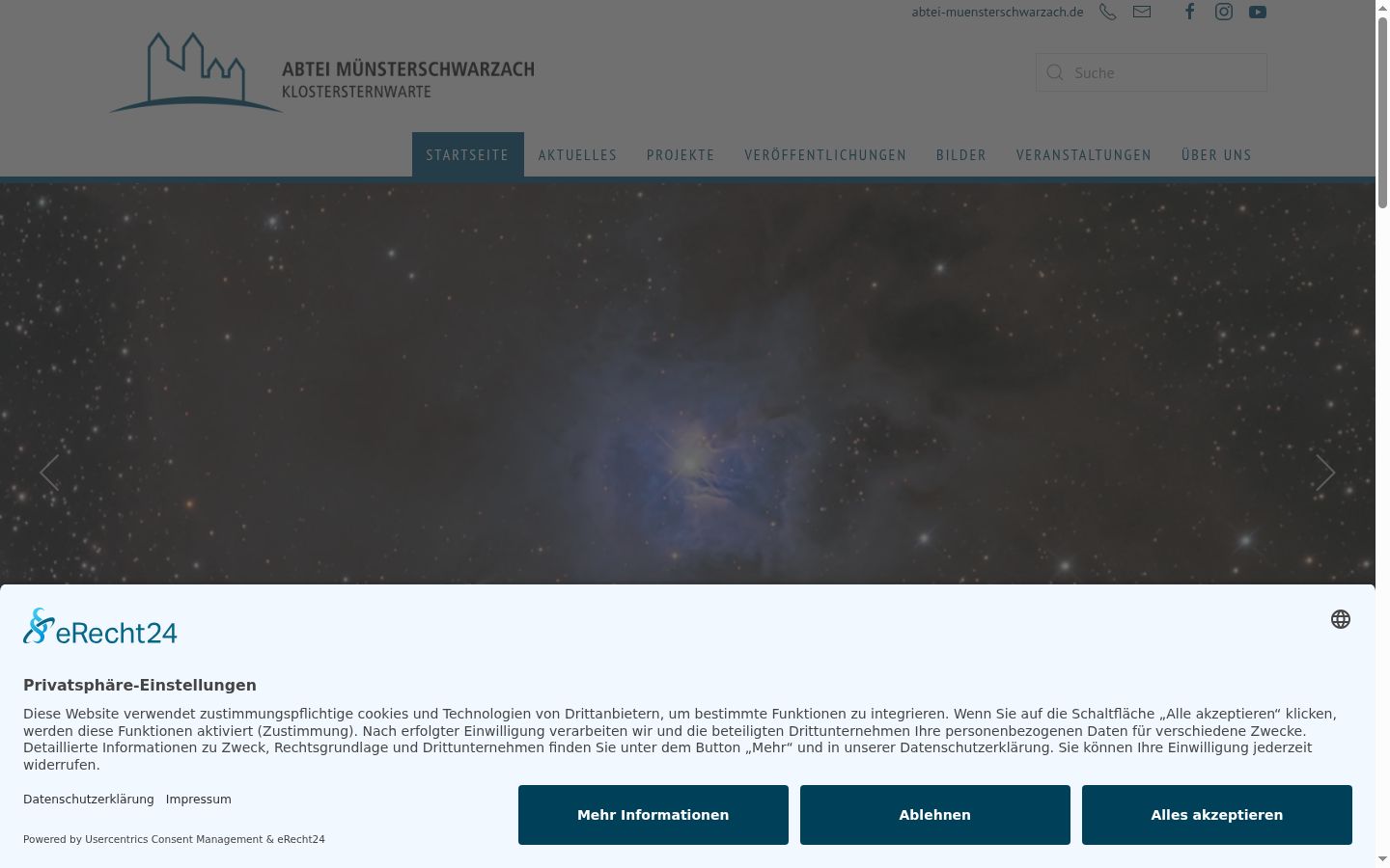 Screenshot del banner di consenso mostrato prima di qualsiasi interazione