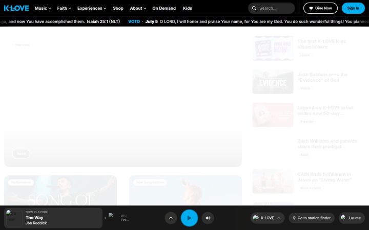 Screenshot of klove.com