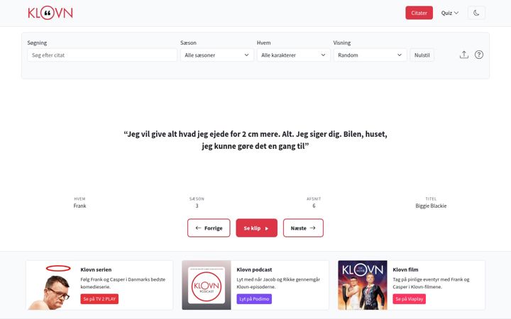 Screenshot di klovncitater.dk