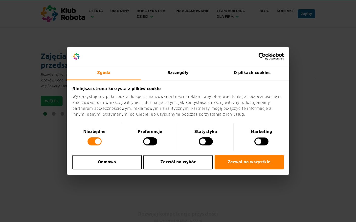 Zrzut ekranu banera zgody wyświetlanego przed jakąkolwiek interakcją